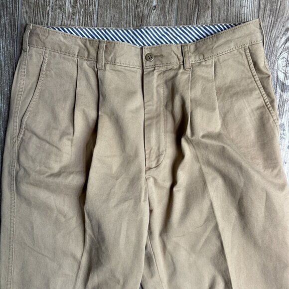 Cremieux Chino Pants Mens 35x32 Pleated Tan Casual Cotton Work Preppy - Picture 3 of 13